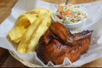        quarter chicken plantainchips cabbagesalad chicken joes 
  - Costa Rica