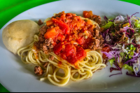        spaguetti with meat sauce at la leona eco lodge 
  - Costa Rica